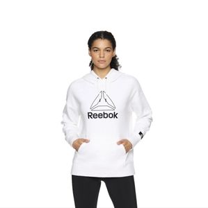 Reebok Women's Egret Heather Large Black Logo Hoodie with Pocket Sz S
